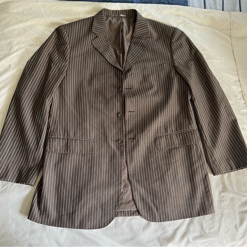 Mantoni Classic Brown 100% Wool Striped Men's 3-Button Blazer Size 40R